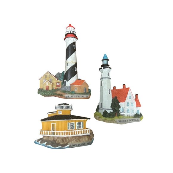 Set Of 3 Coastal Lighthouse Resin Magnets St. Augustine FL Love Point MD Grosse - Picture 1 of 8